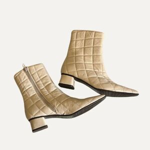 Napoleoni Quilted Leather Ankle Boots Made in Italy Women’s 40 US 9 Cream Pointe